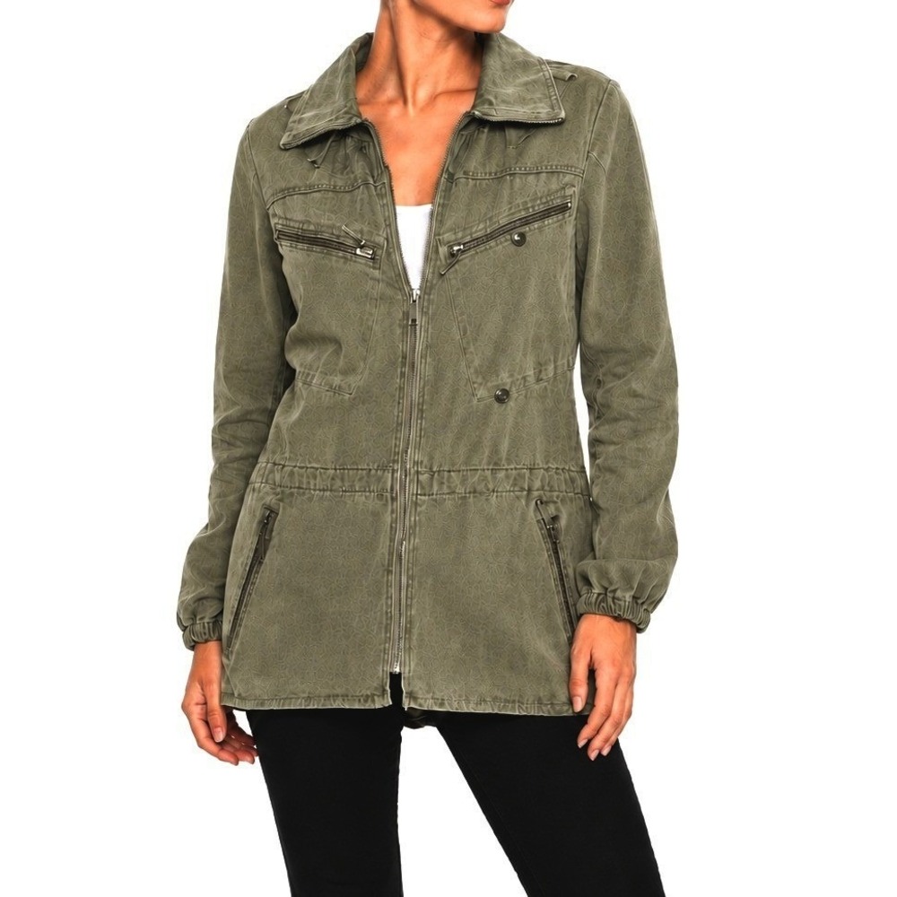 Urban Renewal Jacket Women SM Olive Utility Ruffle Back Vintage Field Coat Zip